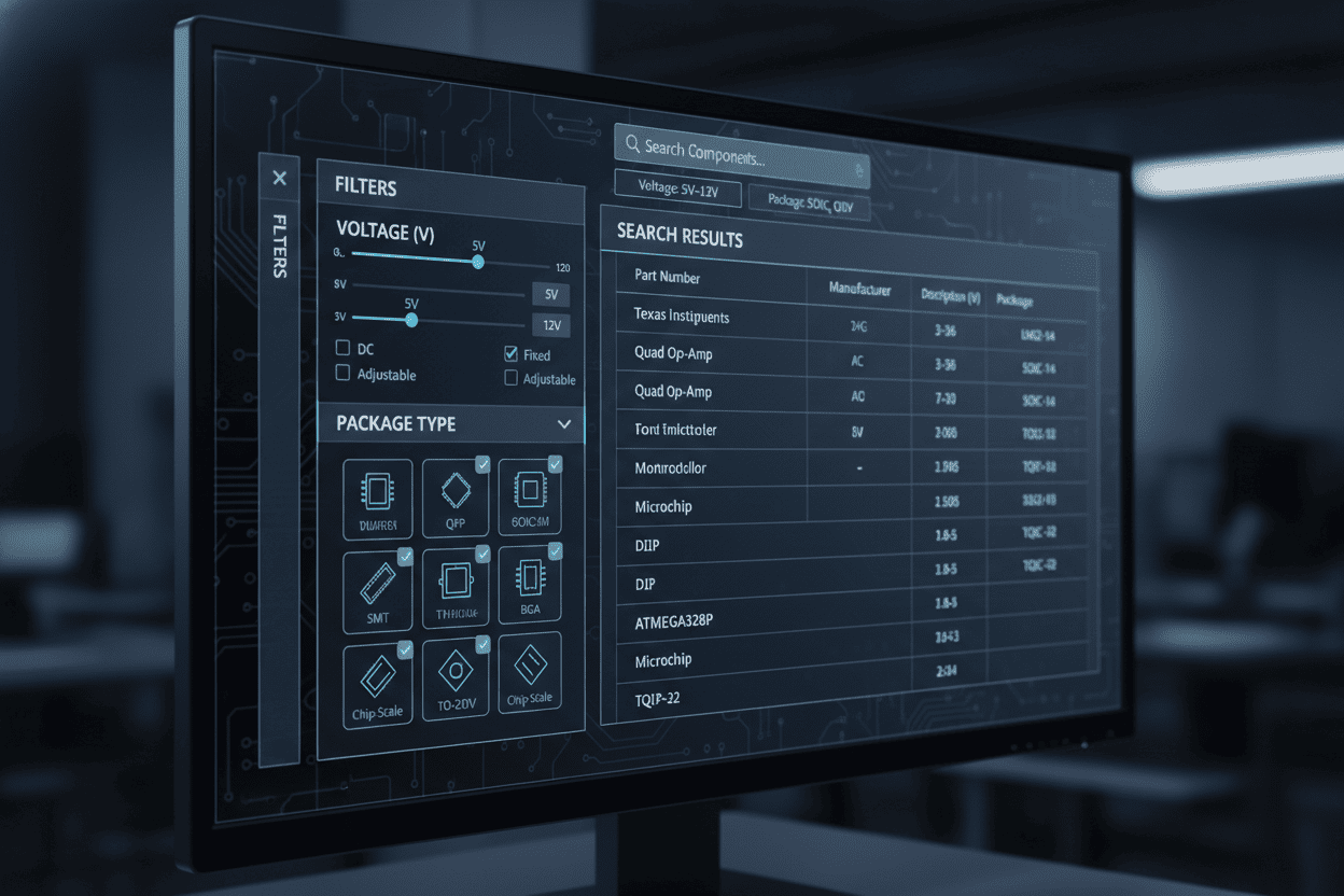 A digital interface showing a parametric search
