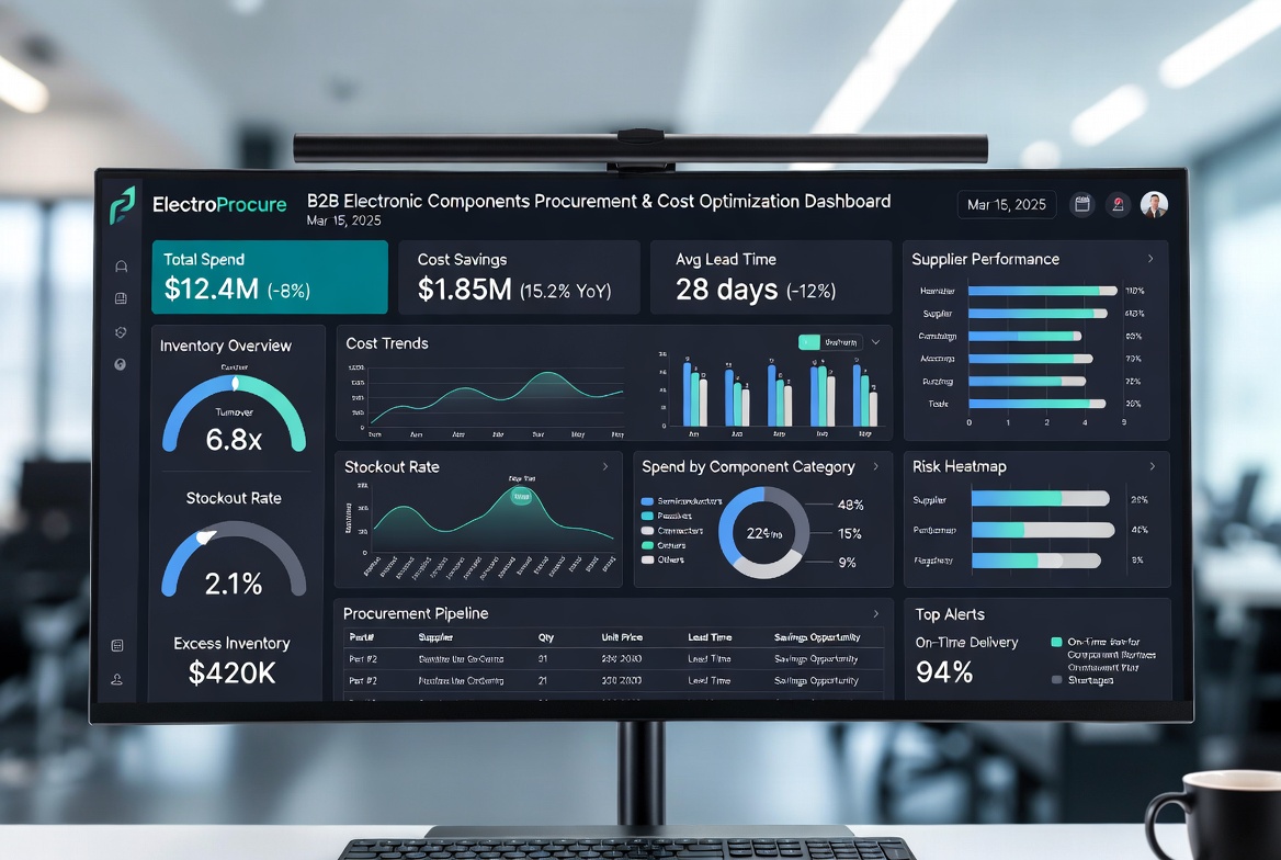 B2B electronic component procurement cost reduction strategy and supply chain management dashboard