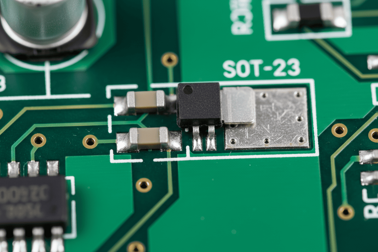 Comparison of SOT-223 and SOT-23 surface mount component footprints