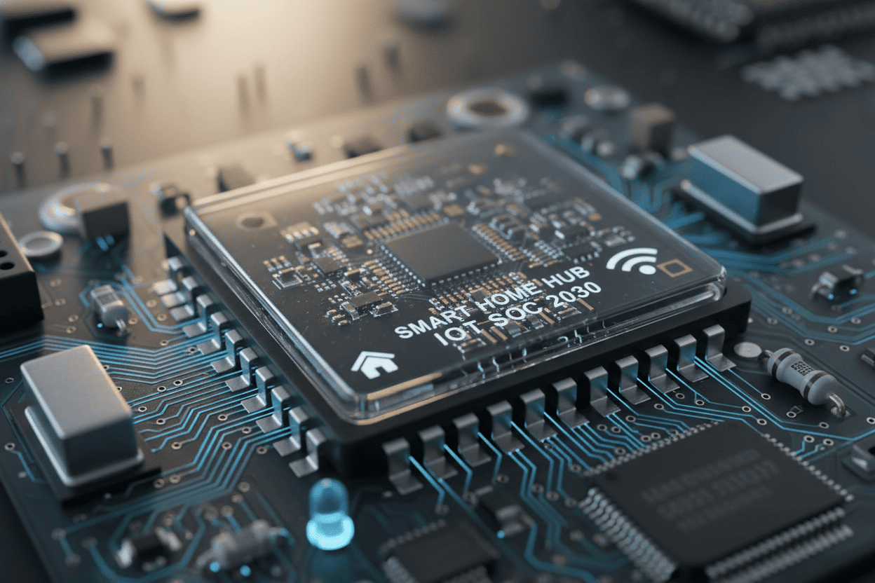 Macro shot of an IoT System on Chip for smart home devices