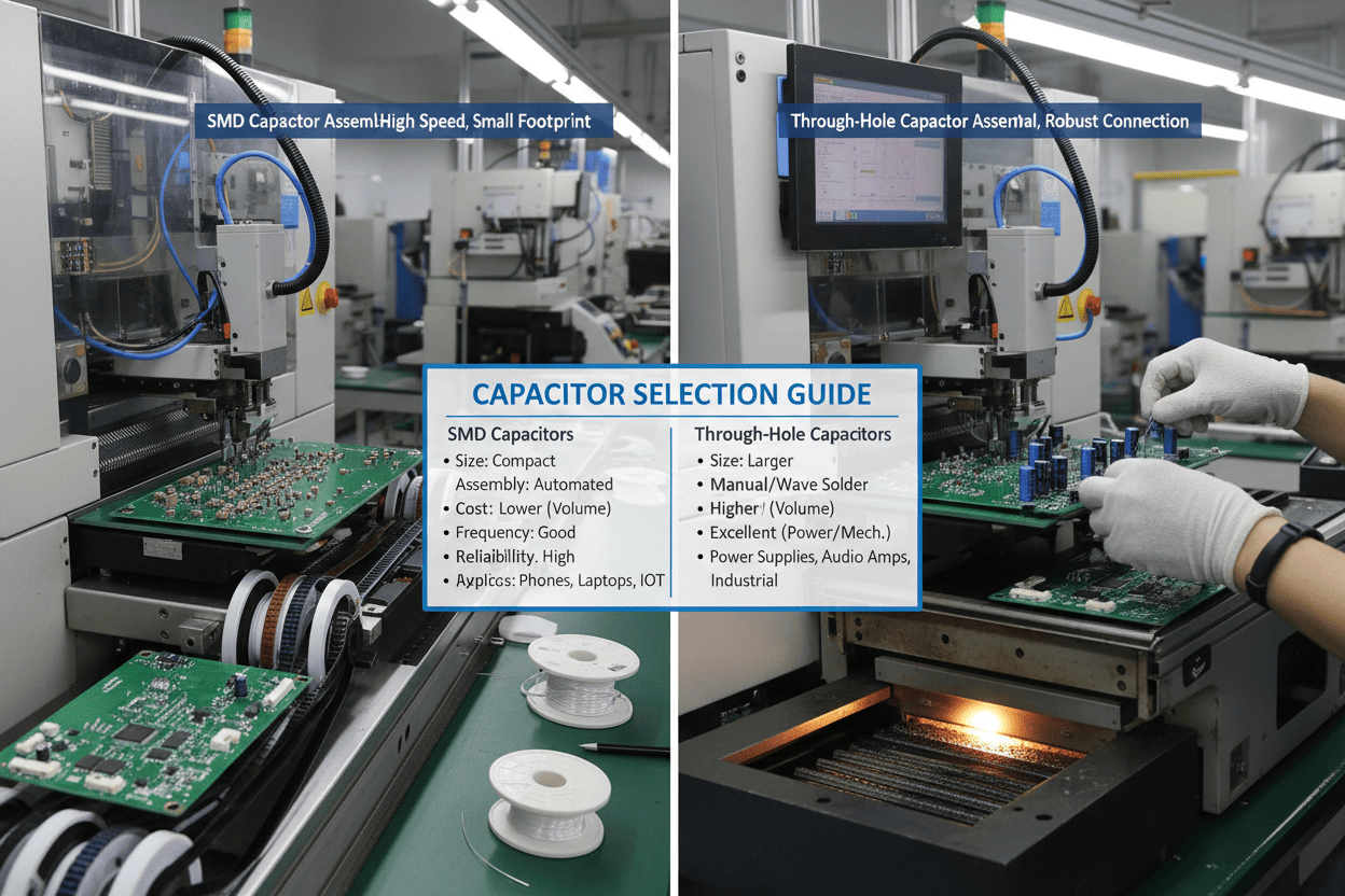 SMD_vs_THT_Capacitor_Manufacturing_Selection_Comparison