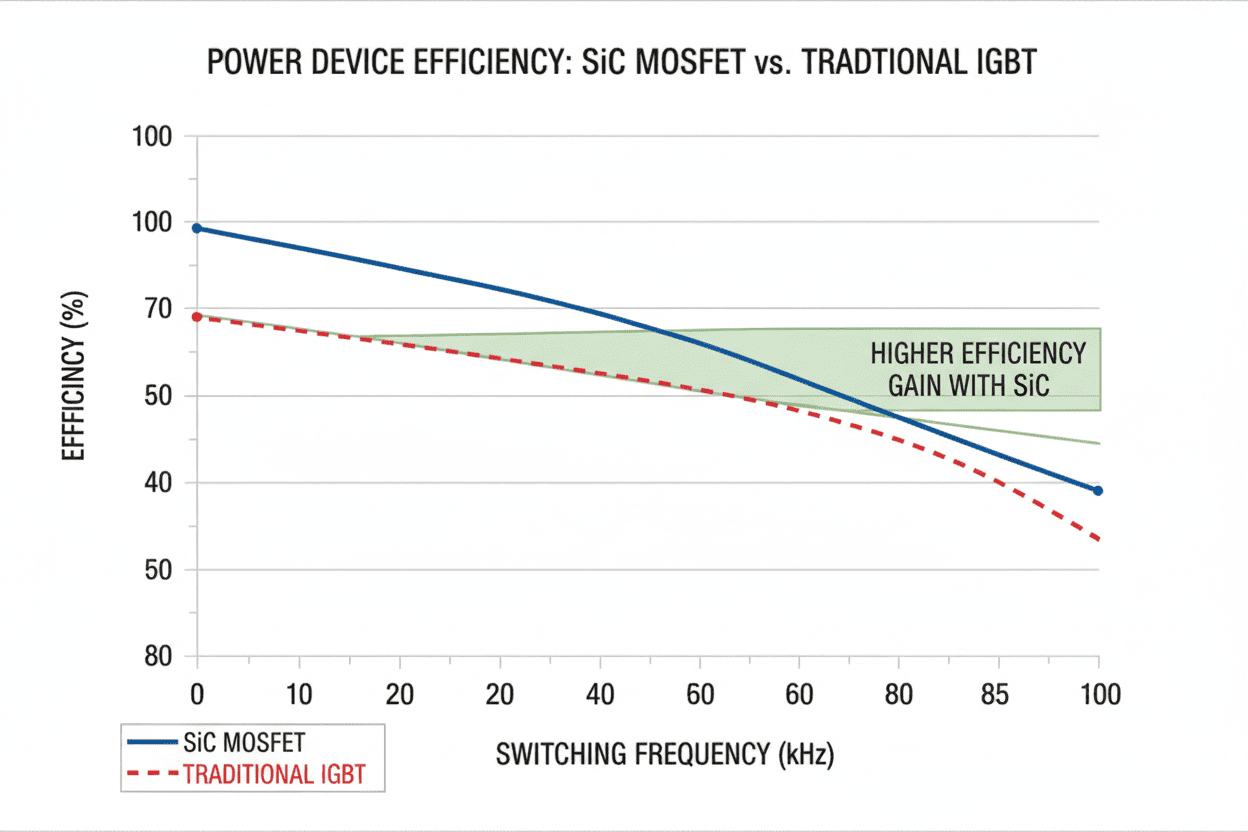 SiC MOSFET vs traditional IGBT efficiency comparison chart