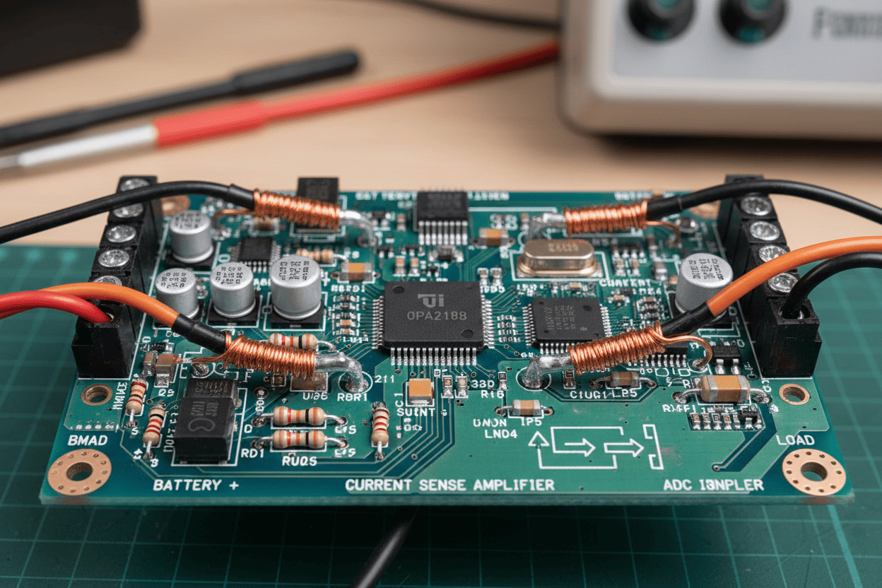 TI OPA Series Current Sensing Application Circuit in Automotive Battery Management System