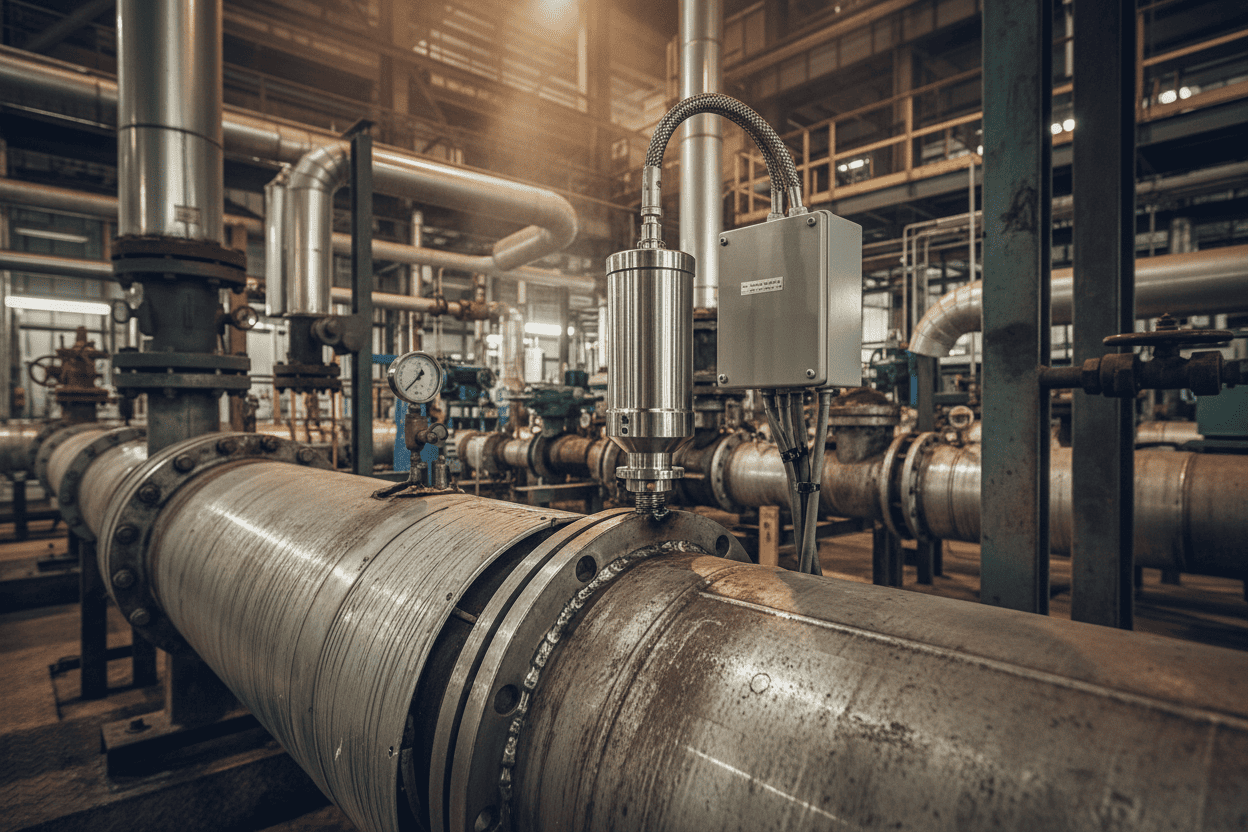 Temperature sensor installed in industrial pipeline system