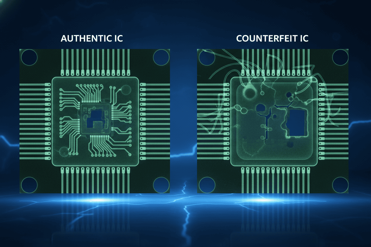 X-ray inspection comparing authentic and counterfeit industrial integrated circuits