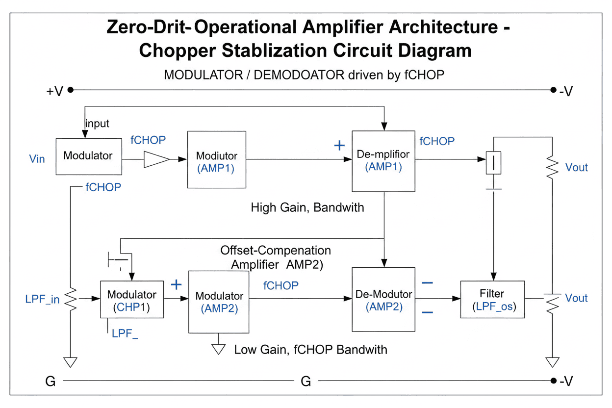 Zero-Drift Operational Amplifier Architecture - Chopper Stabilization Circuit Diagram
